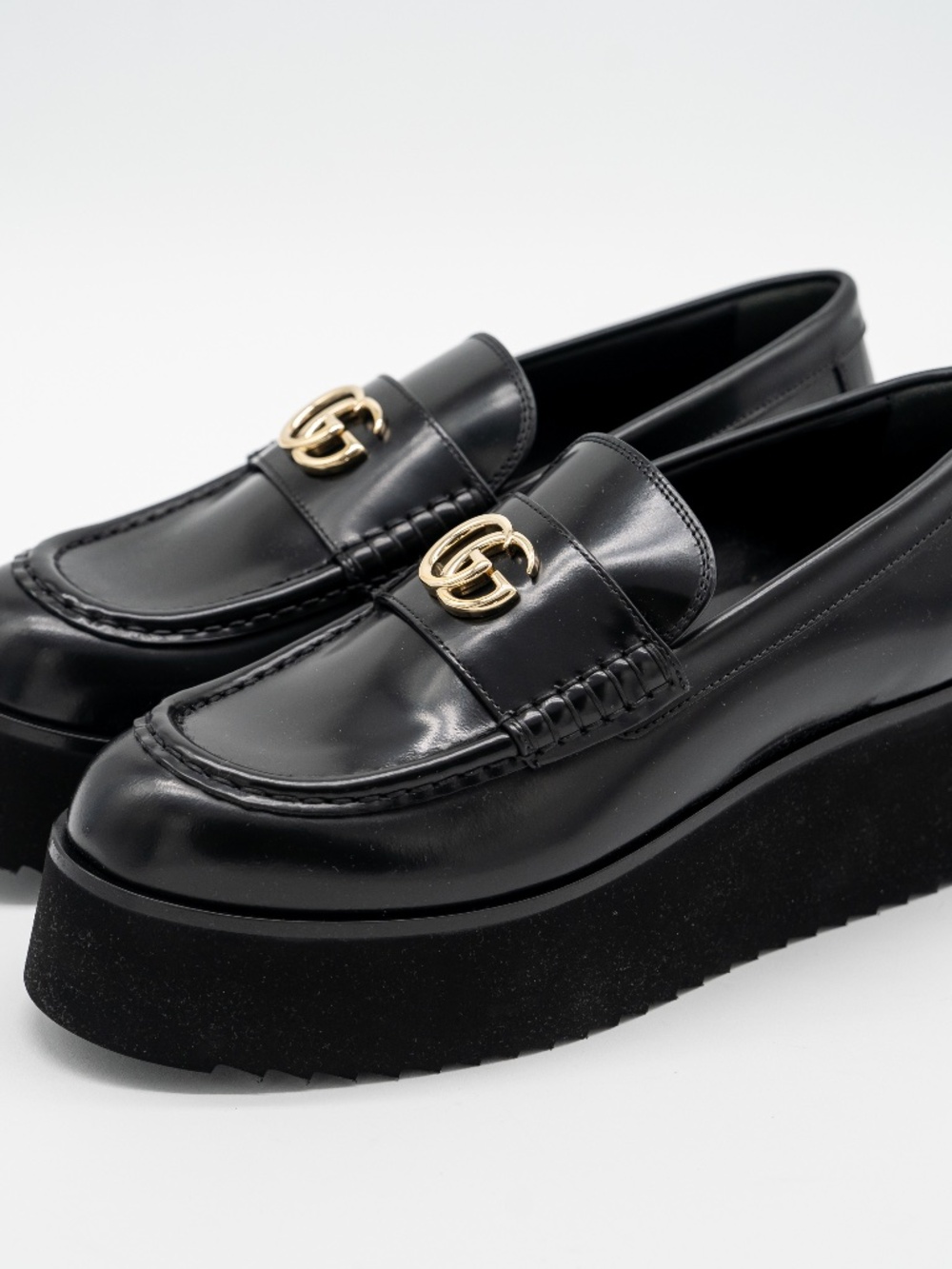 size 39EU 9 US Gucci Black Leather GG Creeper Platform Loafers